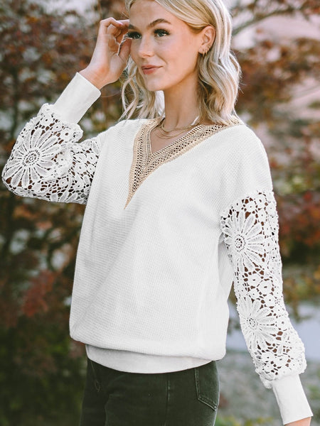Butterfly Print V-Neck Long Sleeve T-Shirt