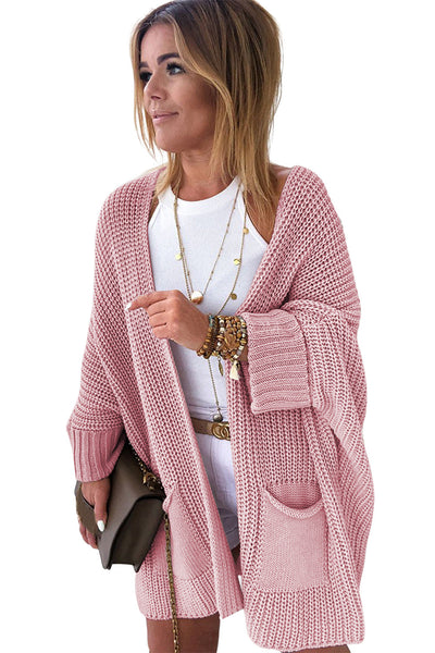 Soft Pink Oversized Women's Cardigan with Fold-Over Sleeves and Open Front  Ideal for Cozy Layering and Casual Style