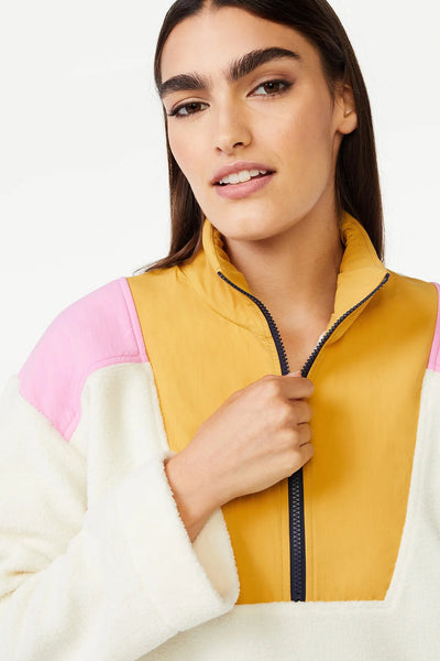 Cozy Women's Color Block White Fleece Half Zip Sweatshirt - Stylish Layering Essential for Casual Outings