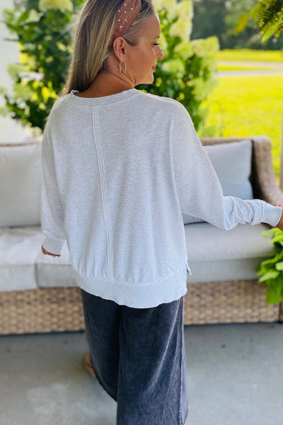 Trendy Women's Light Grey Long Sleeve Top with Color Block & Floral Patch - Casual Chic Fit for Everyday Wear