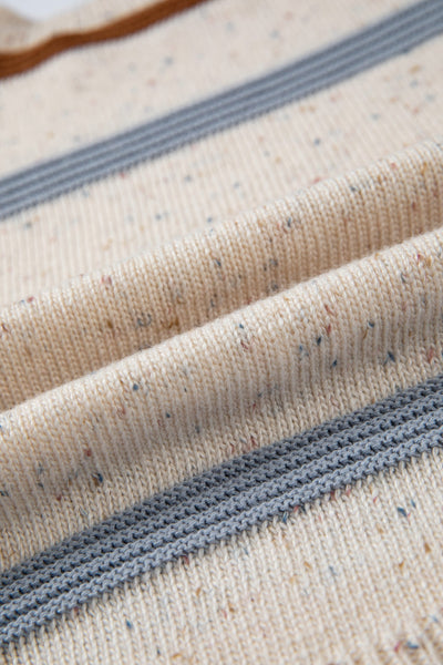 Women's Beige Multi-Stripe Knit Sweater with Wool Blend