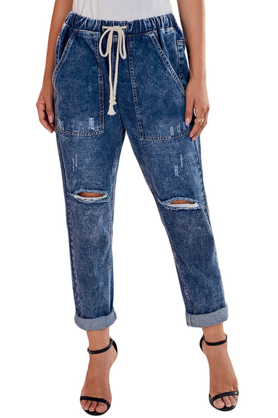 High Waist Raw Hem Ripped Skinny Casual Denim Jeans