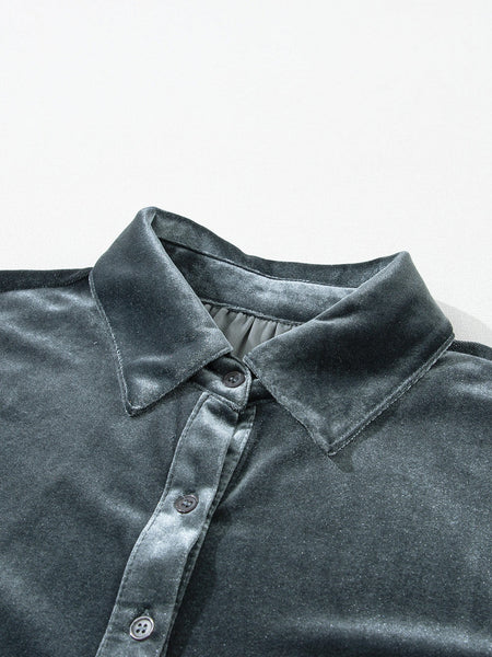 Velvety Dark Grey Babydoll Tunic with 3/4 Sleeves