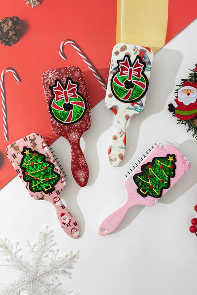 women's festive pink sequin christmas tree paddle brush made for easy styling and wardrobe coordination, with premium-like structure and finish. with