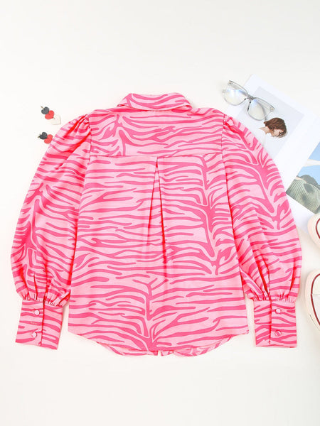Pink Zebra Print Blouse with Lantern Sleeves