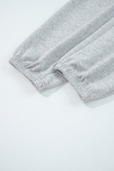 Women's Light Grey Casual Long Sleeve Zip Collar Top & Drawstring Pants Set - Stylish, Comfortable, Ideal for Daily Wear