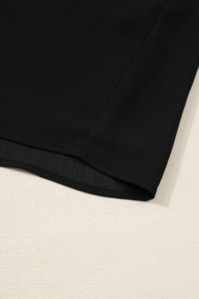 Chic Plus Size Women's Black Chiffon Top with Ruffle Balloon Sleeves Stylish, Comfortable, Perfect for Any Occasion