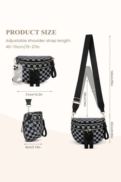 Women's Checkered Canvas Multi-Pocket Crossbody Bag