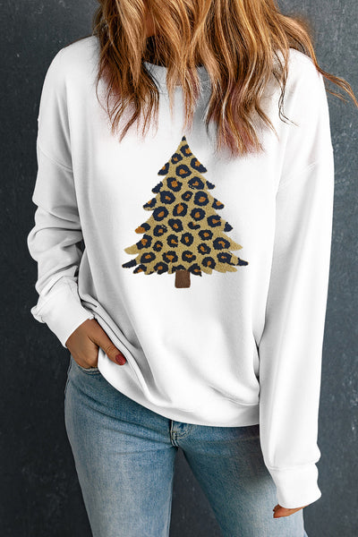 Women's Leopard Tree Graphic Sweatshirt in Cream Cotton-Blend