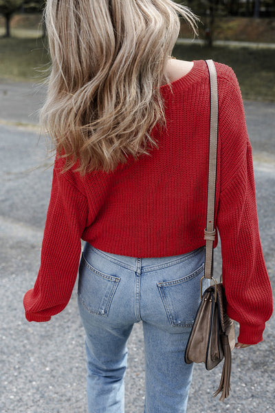 Stylish Red V-Neck Sweater for Women - Cozy Everyday Wear and Perfect for Seasonal Layering