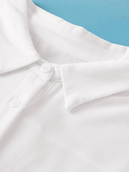 Rolled Sleeve White Shift Shirt with Chest Pocket