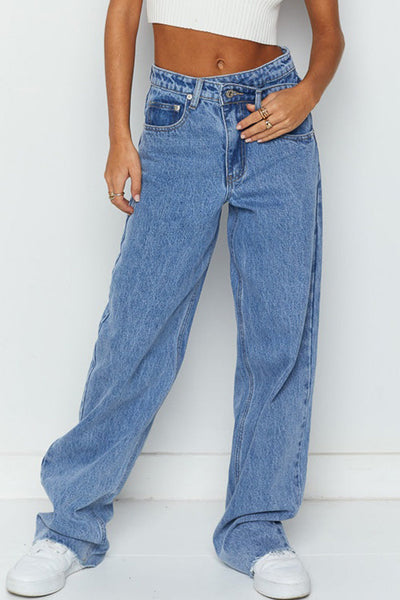 Chic Women's Classic Blue Wide Leg Jeans  Comfortable Fit for Effortless Everyday Style and Versatile Fashion