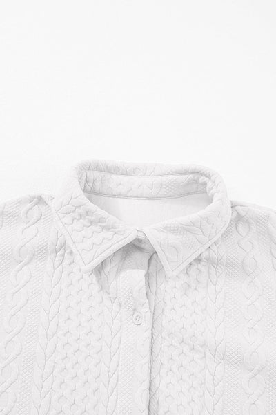 Women's Cable Knit Texture Shirt Jacket in Crisp White