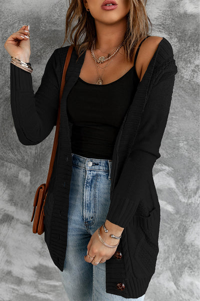 Stylish Black Cardigan for Women with Pockets and Button Closure - Versatile Layering Essential for Any Occasion