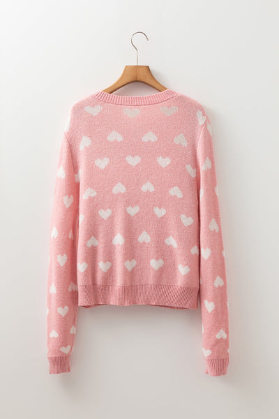 Women's Light Pink Heart Pattern Cardigan Sweater for Women - Cozy Button-Front Knit Layer for Casual Chic Style made for easy styling and wardrobe