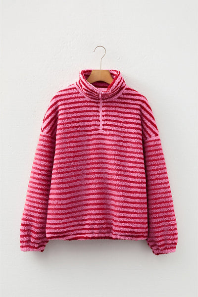stylish women's pink striped sweatshirt - cozy casual top for everyday comfort and effortless fashion made for easy styling and wardrobe coordination,