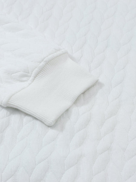 Cozy White Cable Knit Pullover with Merry and Bright Slogan