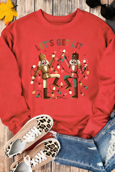 Women's Red Nutcracker 'Let's Get Lit' Christmas Graphic Sweatshirt