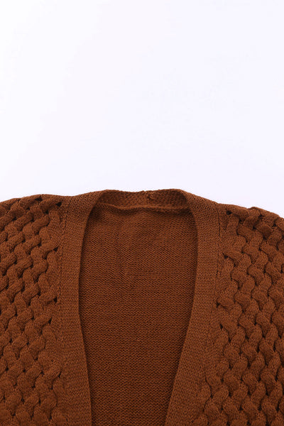 Women's Textured Basket-Weave Open Front Cardigan in Rust