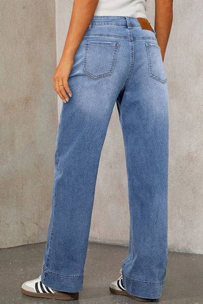 Light Blue Lace-Up Straight Leg Jeans for Women - Casual Chic Denim with Zip Fly for Effortless Everyday Style