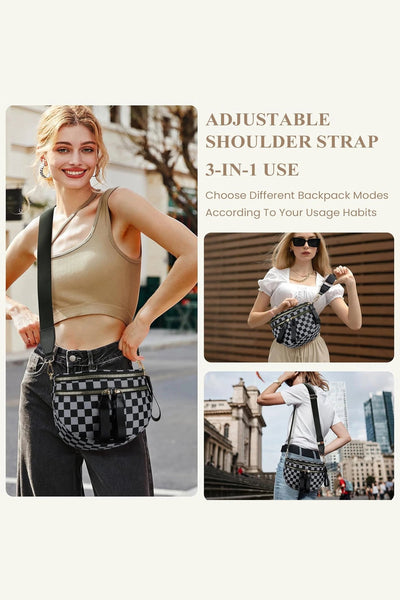 Women's Checkered Canvas Multi-Pocket Crossbody Bag