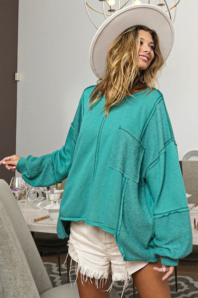 Seafoam Green Oversized Sweatshirt with Exposed Stitching