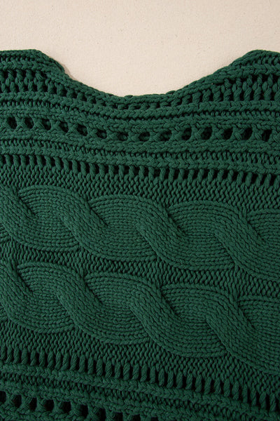 Chic Women's Blackish Green Cropped Cable Knit Sweater with Stylish Hollow-Out Design for Trendy Outfits