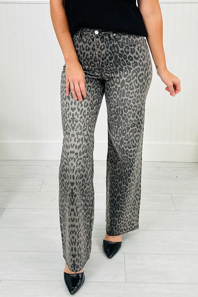 stylish women's high-rise leopard print jeans with tummy control and raw hem - comfortable fit for everyday outfits with practical styling and