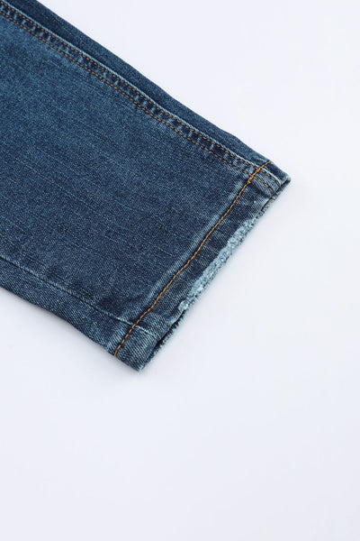 Retro Rolled Hem Single-Breasted Closure Straight Loose Casual Jeans