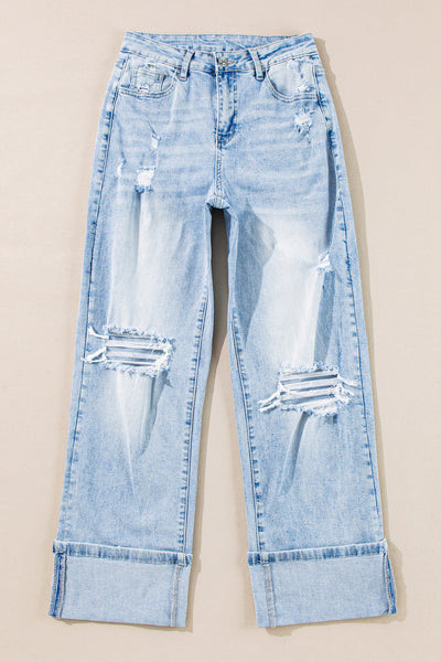 Effortlessly Chic Women's Light Wash Distressed Straight-Leg Jeans in Beau Blue for Stylish Comfort