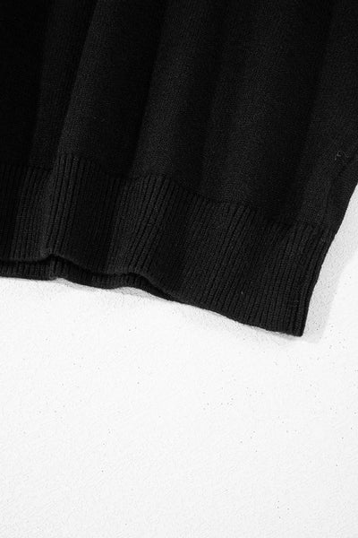 Elegant Black Pearled Drop Shoulder Sweater for Women - Cozy Round Neck Knit Top with Stylish Design and Comfortable Fit