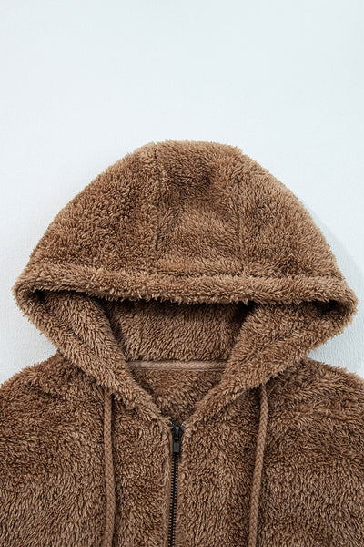 Soft Beige Women's Sherpa Hoodie and Shorts Set - Casual Chic Loungewear for Ultimate Comfort and Style