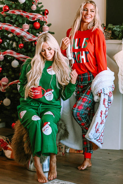Festive Women's Multicolor Plaid Pajama Set with Graphic Design - Cozy and Comfortable Christmas Sleepwear