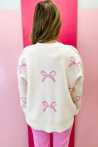 Cozy Pink Bow Sweater for Women - Stylish Knit Top with Feminine Touches for Effortless Casual Chic