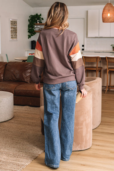 Women's Color Block Pumpkin Sequin Sweatshirt in Dark Khaki