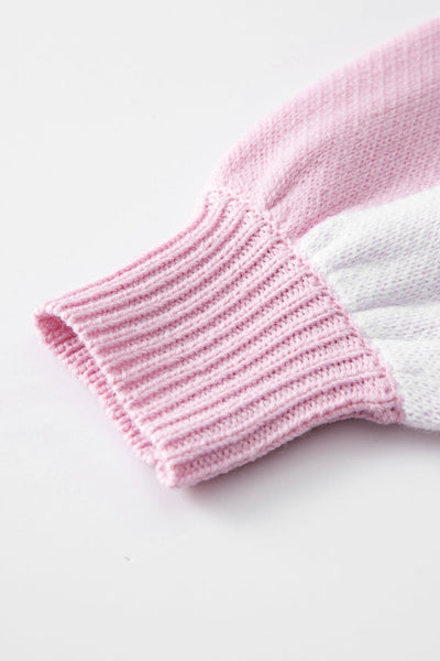 Chic Women's Pink Checkered Bishop Sleeve Sweater - Cozy Knit Pullover for Effortless Casual Style