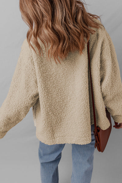 Stylish Women's Parchment Corduroy Sherpa Jacket with Stand Collar and Trendy Patchwork Design for Cozy Comfort