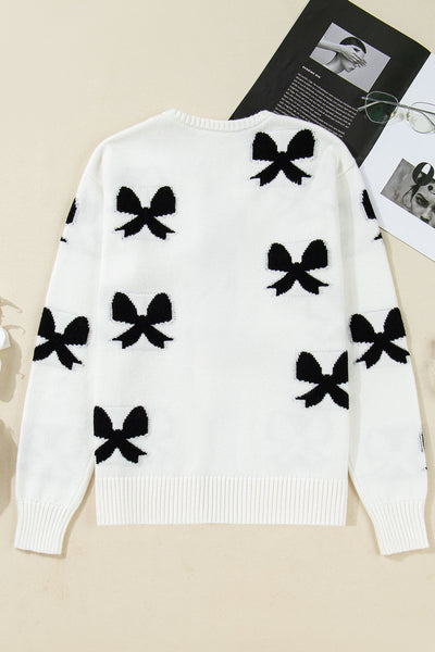 Women's Intarsia Bow Tie-Front Cardigan in Ivory and Black made for easy styling and wardrobe coordination, with premium-like structure and finish.