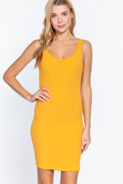 Sleeveless Double Scoop Neck Button Detail Lettuc