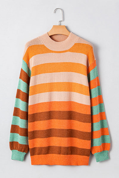 Cozy Women's Stripe Color Block Sweater in Soft Knit - Perfect Casual Fall & Winter Layering Essential
