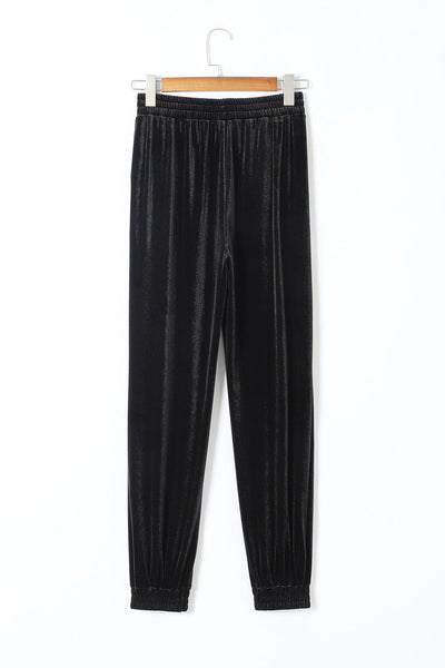 Women's Soft Black Velvet Jogger Pants - Stylish and Comfortable Lounge Wear for Casual Chic Outfits