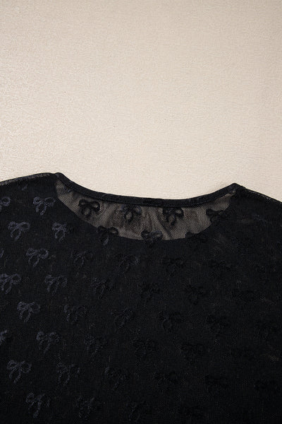 Trendy Women's Black Long Sleeve Top with Elegant Mesh Bow Design - Perfect for Casual or Dressy Outfits
