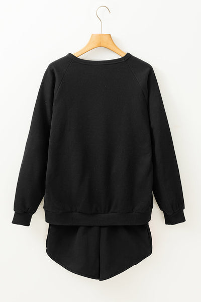 Women's Black Striped Pullover & Shorts Set - Chic Casual Two-Piece Outfit for Stylish Comfort and Everyday Wear