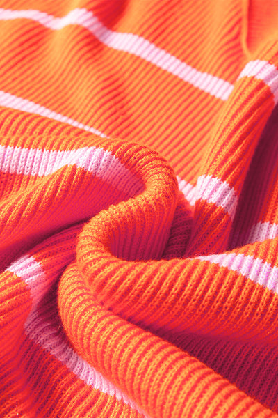 Stylish Women's Cozy Orange Stripe Sweater - Comfortable Knit Top with Relaxed Fit for Casual Everyday Style