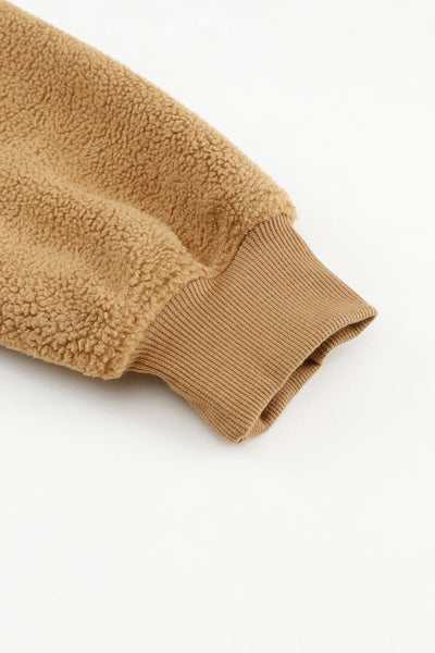 Women's Camel Sherpa Fleece Bomber Jacket with Oversized Shawl Collar