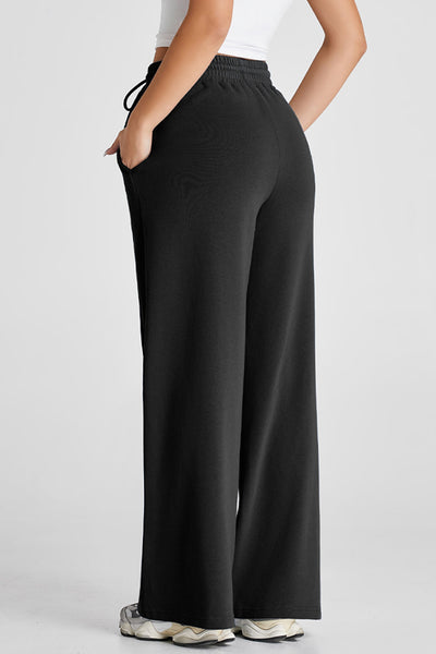 Women's Black High-Waist Wide-Leg Seamed Sweatpants