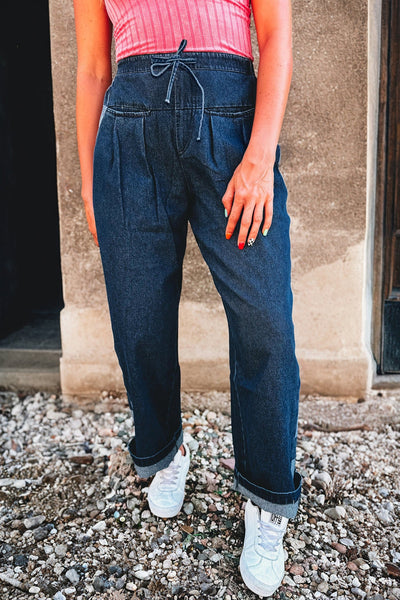 Women's Sail Blue Checkered Side Panel Denim Pants