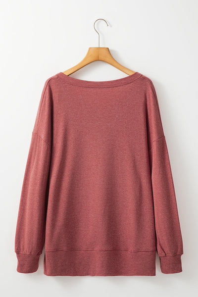 Racing Red V-Neck Tunic Top for Women - Loose Fit Blouse with Side Slits for Casual Chic Style