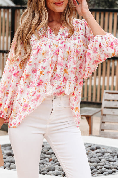 Stylish Women's Pink Floral Blouse - Lightweight Short Sleeve Top for Casual and Dressy Occasions