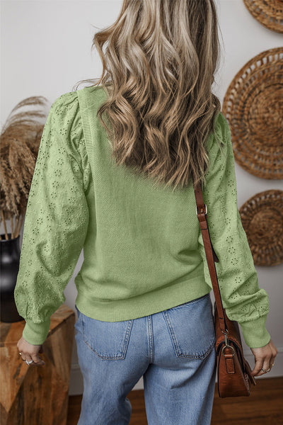 Casual Chic Women's Mist Green Solid Patchwork Sweatshirt - Long Sleeve Round Neck Top for Everyday Comfort